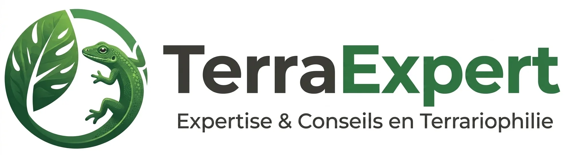 Logo officiel TerraExpert avec lézard vert et feuille tropicale - Expertise et conseils en terrariophilie.